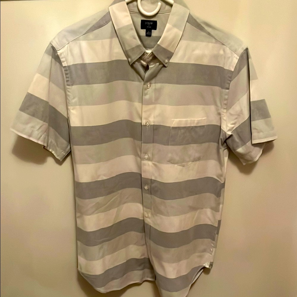 JCrew Mens Gray/White Striped SS Oxford